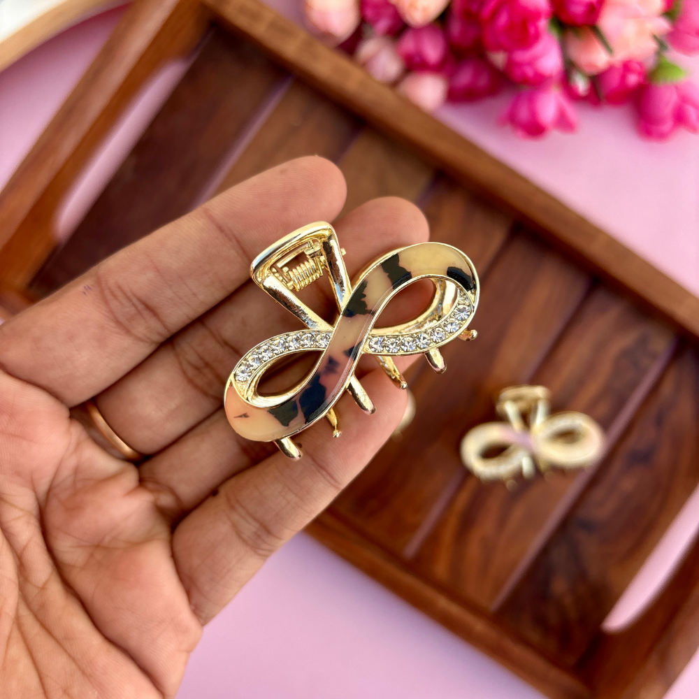 Premium Stoned Infinity Marble Finish Metal Hair Claw - Medium