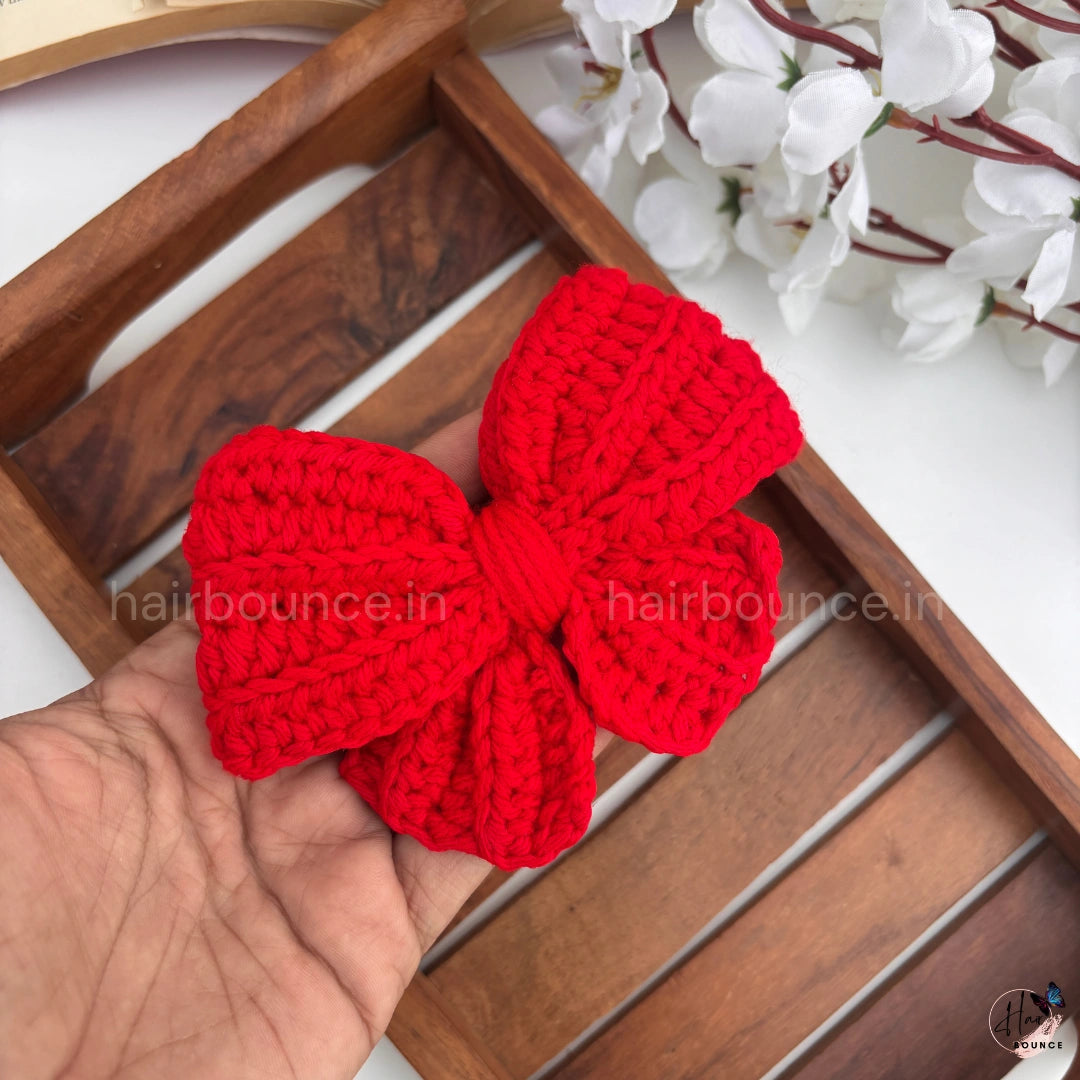 Handmade Crochet Bow Hair Clip – Large