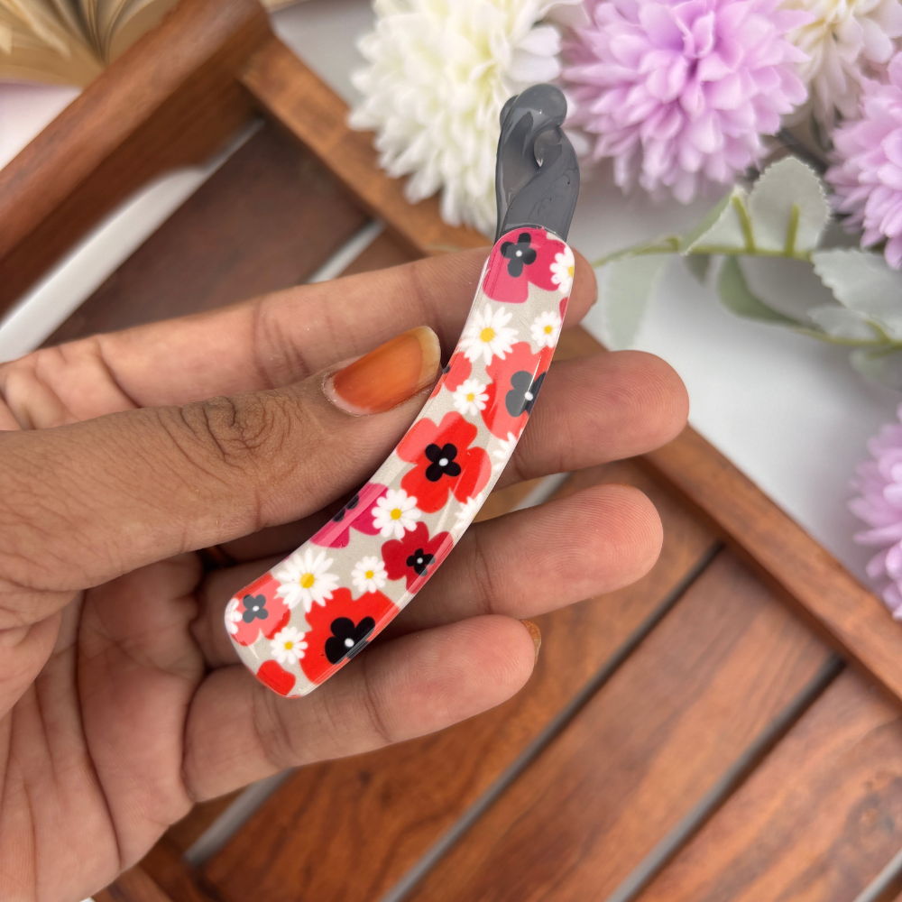 Flower Printed Lock Banana Clip - Medium
