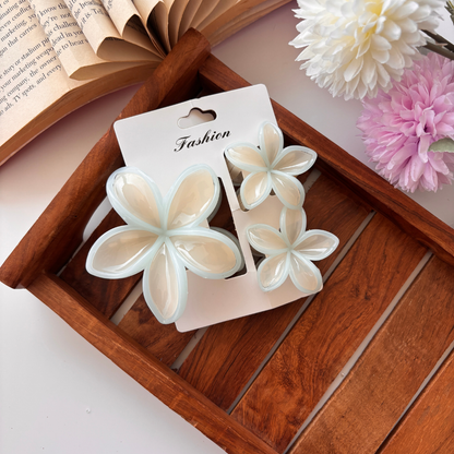 Glossy Plumeria Flower Hair Claw – Set of 3 (1 Large + 2 Small)