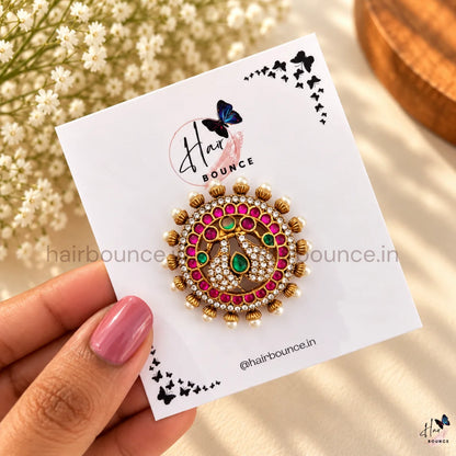 Royal Peacock Kemp Hair Clip with Pearls