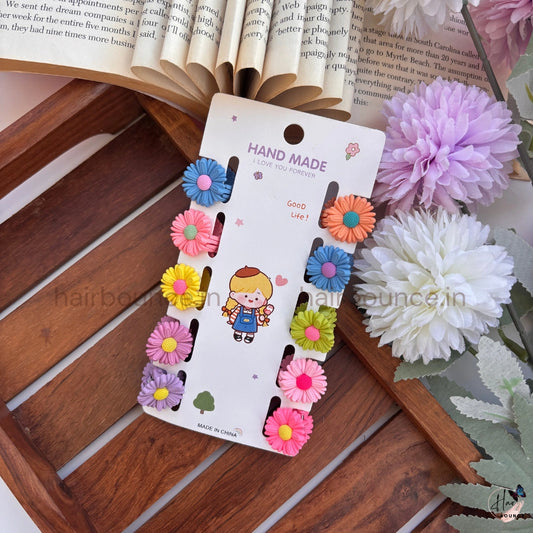 Cute Daisy Flower Kids Hair Clips – Colorful Floral Hair Pins for Girls (Set of 10) / Assorted Colours