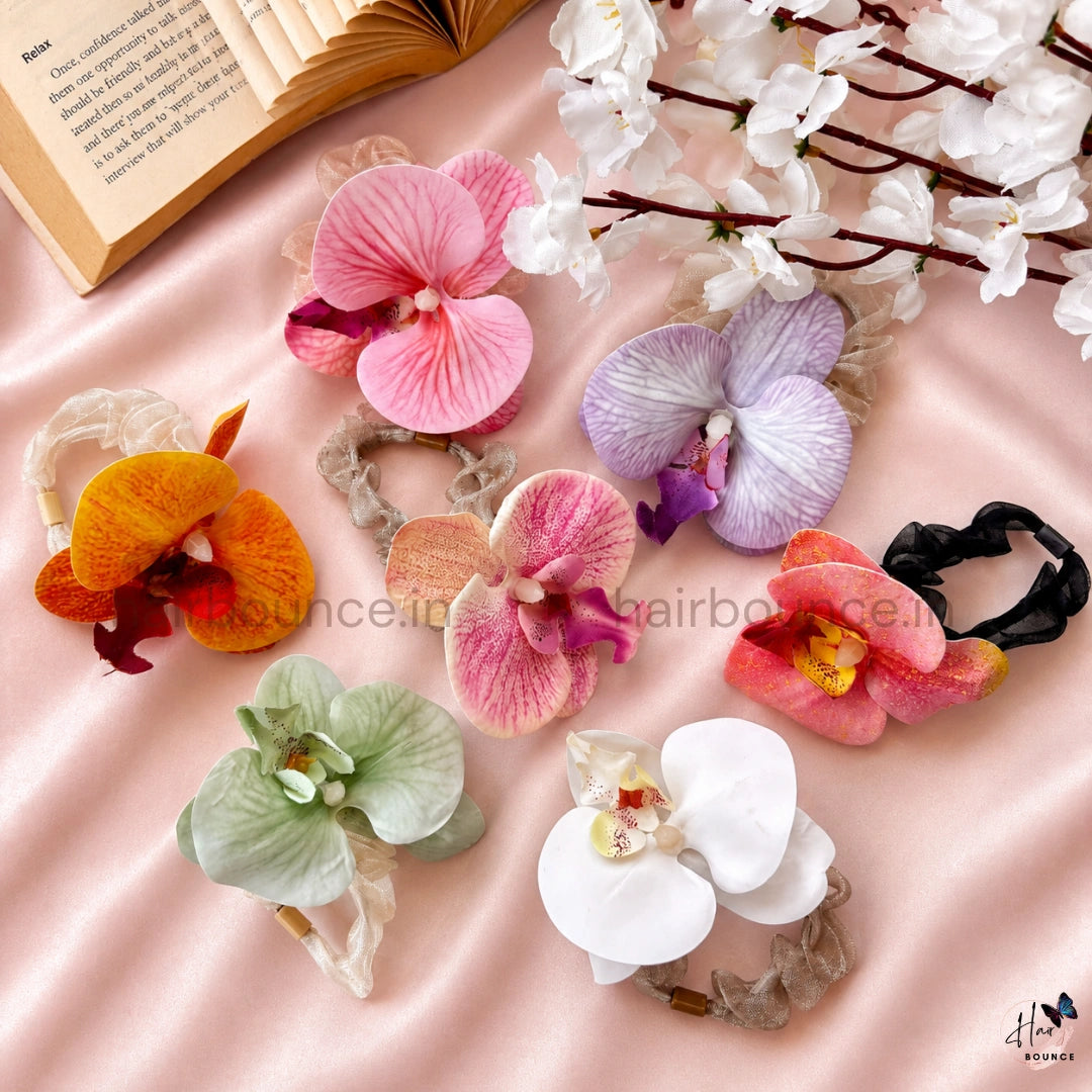 Orchid Bloom Floral Scrunchie Hair Tie