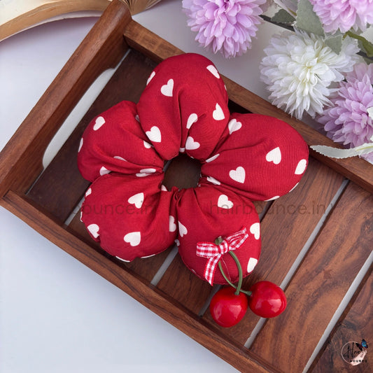 Cherry Crush Printed Scrunchie for Women & Girls | Cute Heart Print Hair Tie