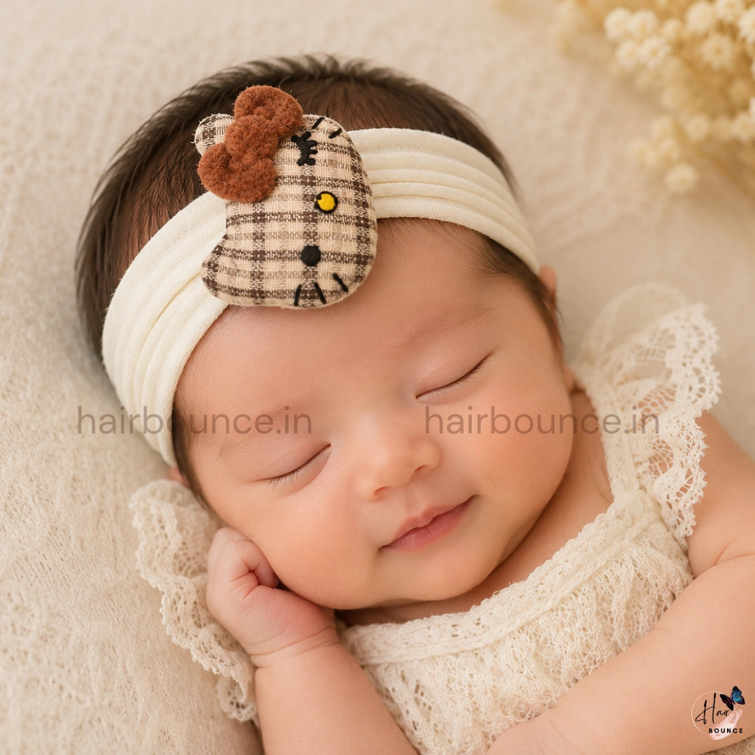Plaid Kitty Newborn Baby Nylon Headband