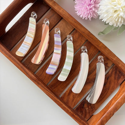 Pastel Stripes Curve Lock Banana Clip - Medium
