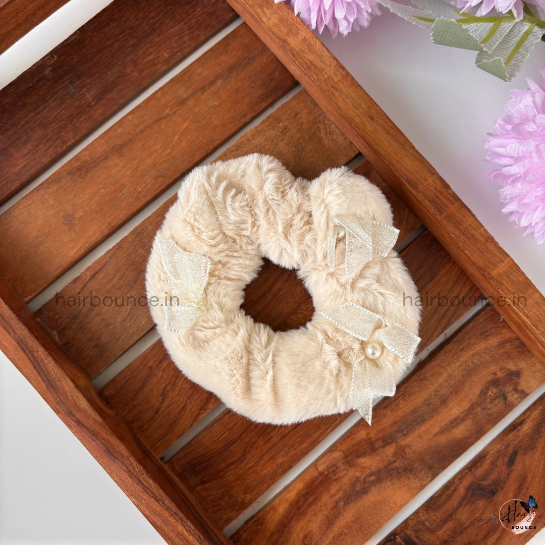 Pearl Bow Plush Scrunchies – Soft, Elegant & Everyday Cute