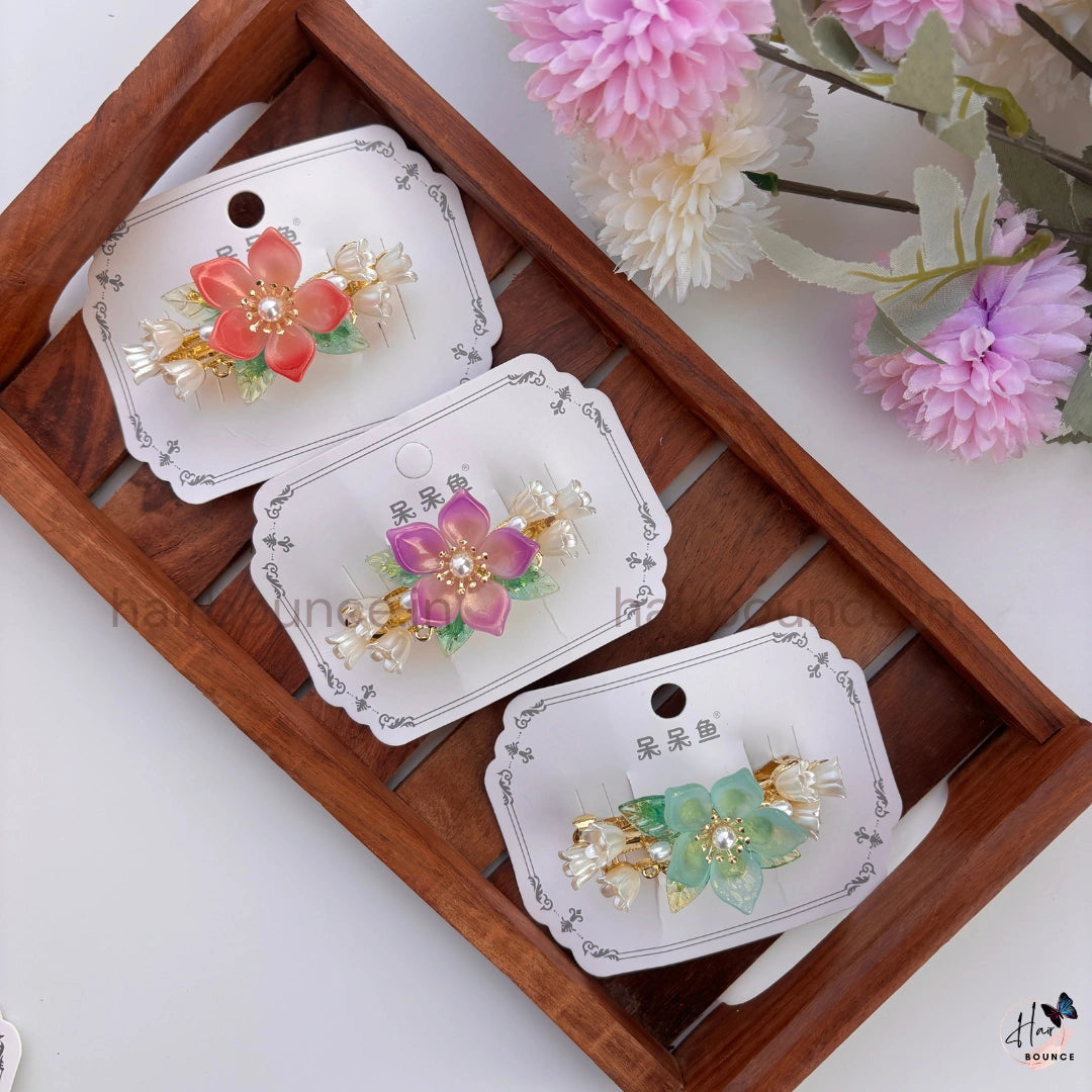 Enchanted Petal Pearl Hair Barrette – Elegant Floral Clip