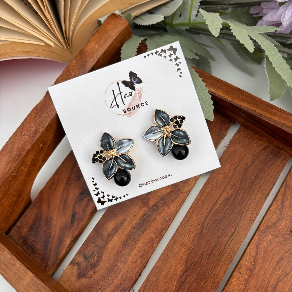 Blossom Pearl Petal Studs – Black