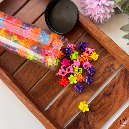Mini Colorful Hair Claw Clip Set in Tube – Butterfly, Flower & Heart Mix - Pack of 95