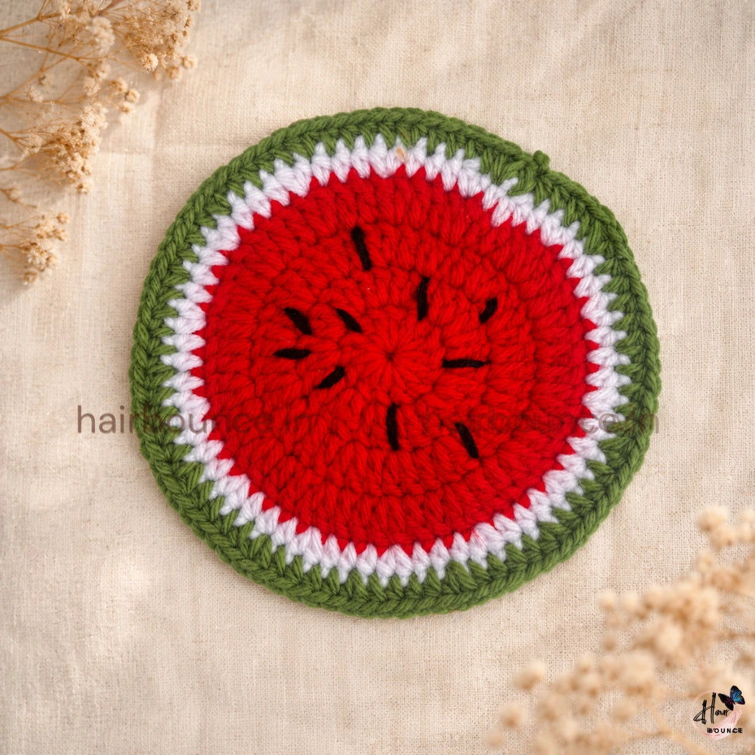Handmade Crochet Fruit Coaster Set – Watermelon & Orange Knitted Drink Coasters for Home Décor (2 Designs)