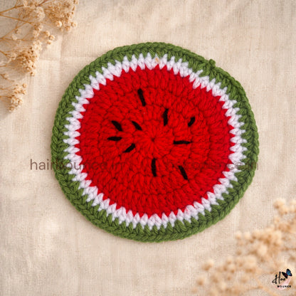 Handmade Crochet Fruit Coaster Set – Watermelon & Orange Knitted Drink Coasters for Home Décor (2 Designs)