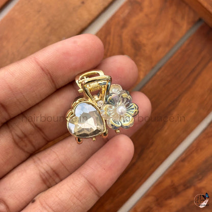 Crystal Heart Blossom Mini Hair Claw – Small