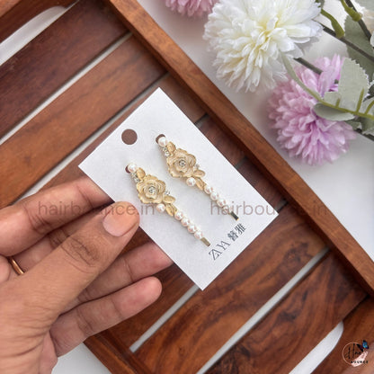 Rose Pearl Drop Hair Pins Set