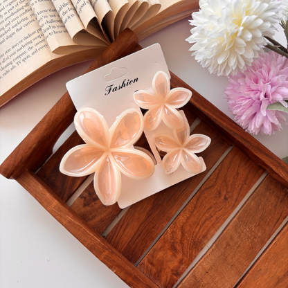 Glossy Plumeria Flower Hair Claw – Set of 3 (1 Large + 2 Small)