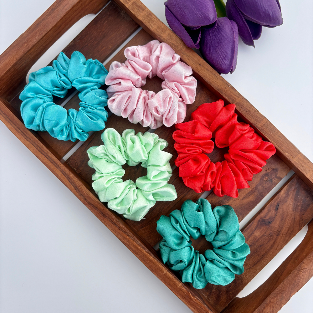 Satin Pop Scrunchies – Pack of 5 / Small