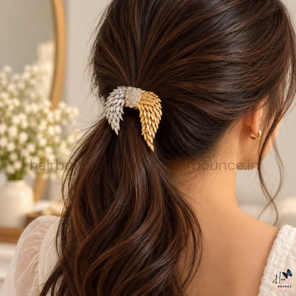 Angel Wings Crystal Heart Metal Ponytail Holder – Gold & Silver