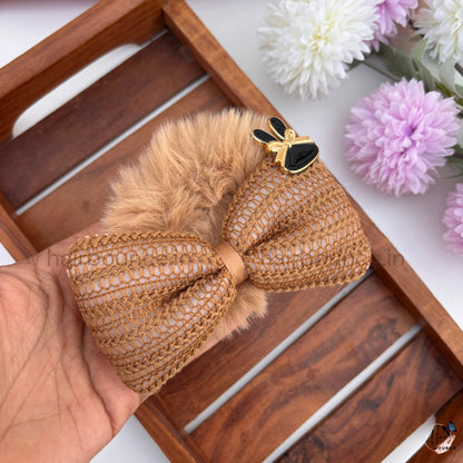 Luxe Fur Bow Scrunchie with Bunny Charm – Available in 6 Colours