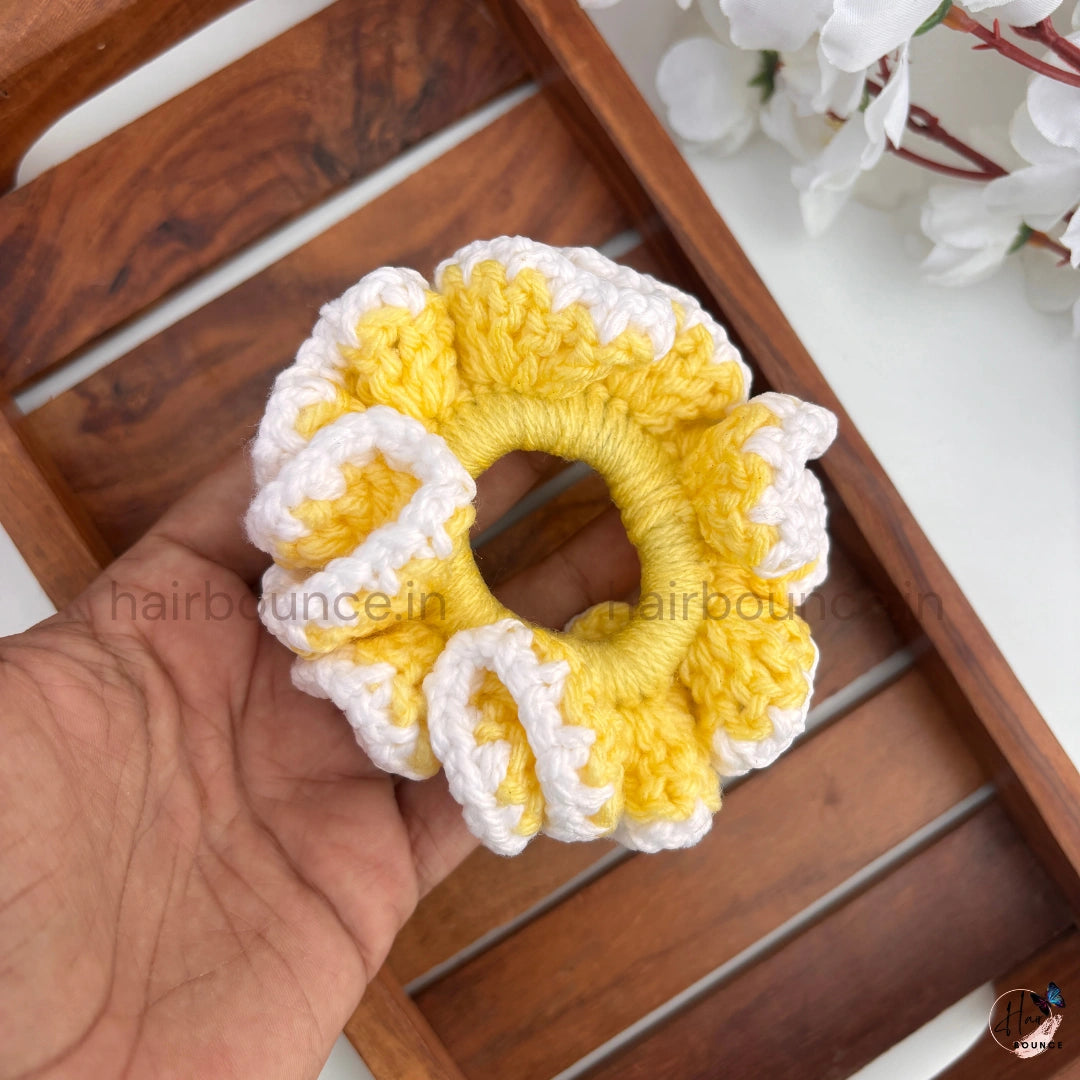 Handmade Crochet Ruffle Scrunchie – Soft Knitted Hair Scrunchie for Girls & Women