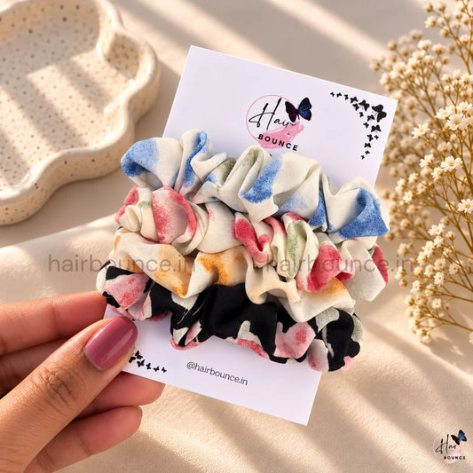 Floral Print Fabric Hair Scrunchies for Women & Girls