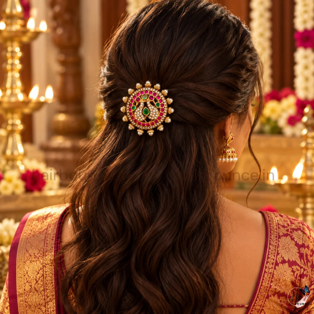 Royal Peacock Kemp Hair Clip with Pearls