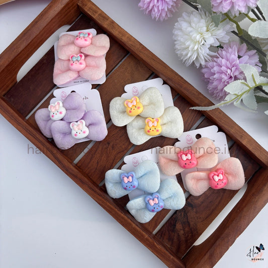 Cute Bunny Bow Alligator Clips for Girls – Soft Mesh Hair Accessories | Pack of 2