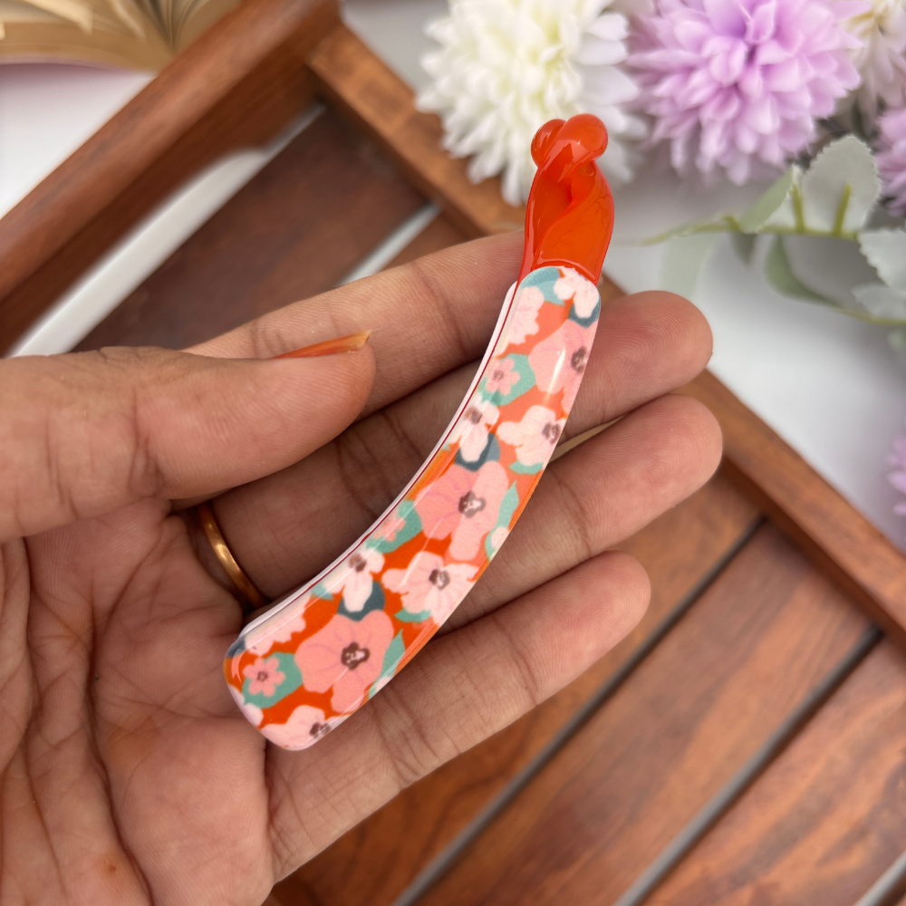 Flower Printed Lock Banana Clip - Medium