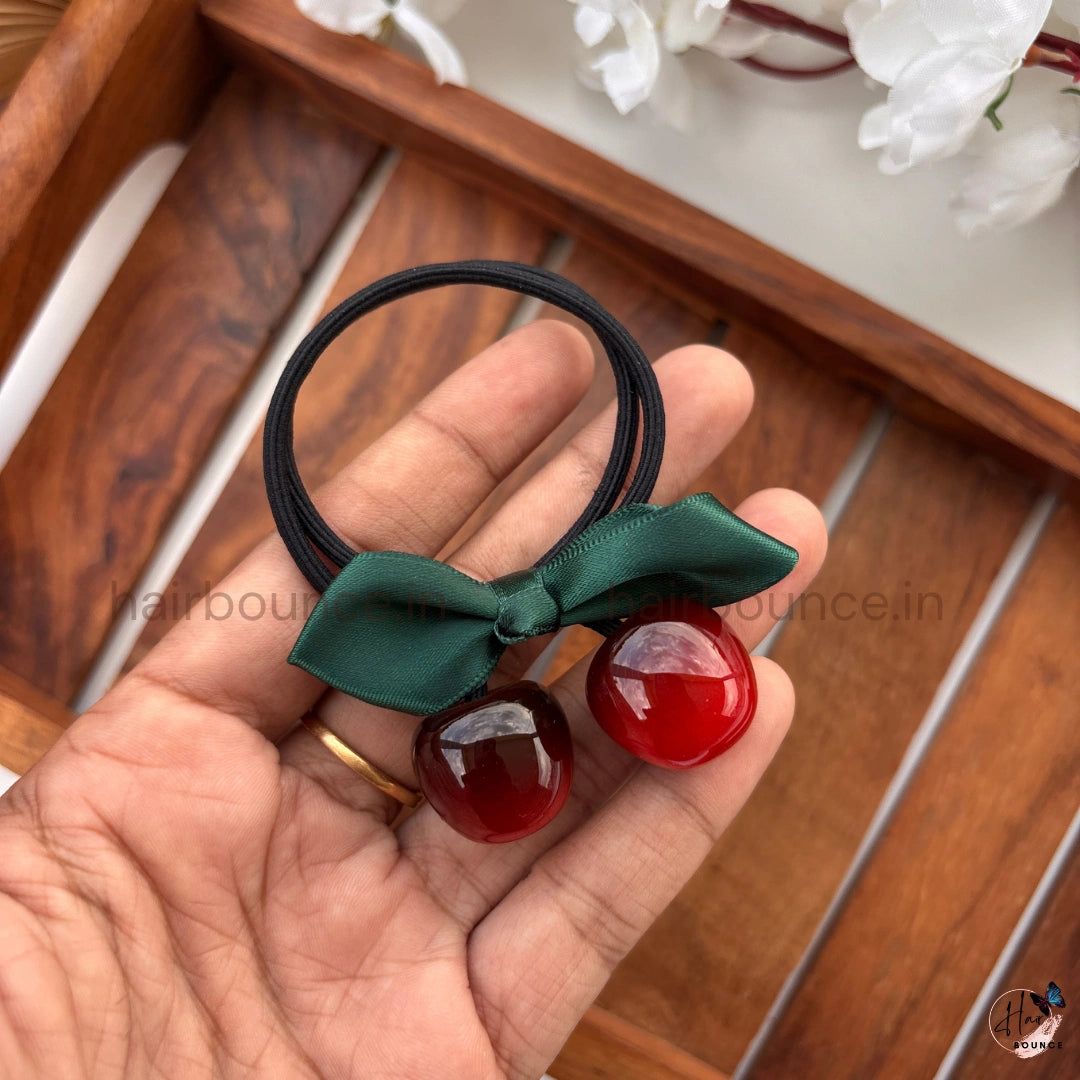 Cherry Bow Ponytail Holder