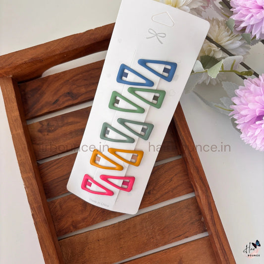 Geometric Triangle Hair Clips Set – Colorful Matte Snap Pins (Pack of 10) for Girls & Kids