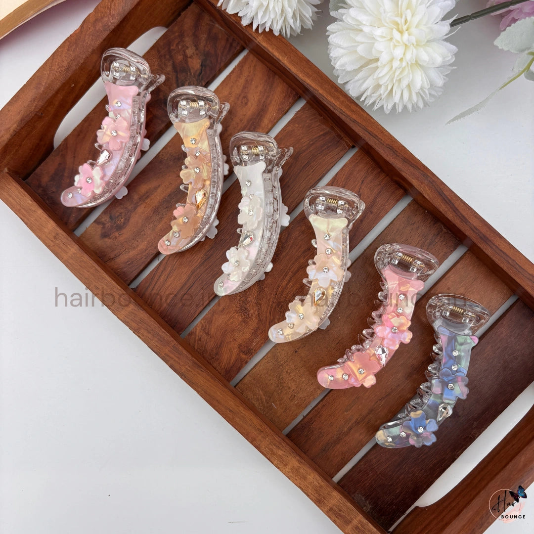 Crystal Blossom Banana Hair Clip – Medium
