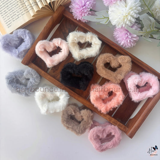 Colourful Heart Fur Hair Claw - Medium
