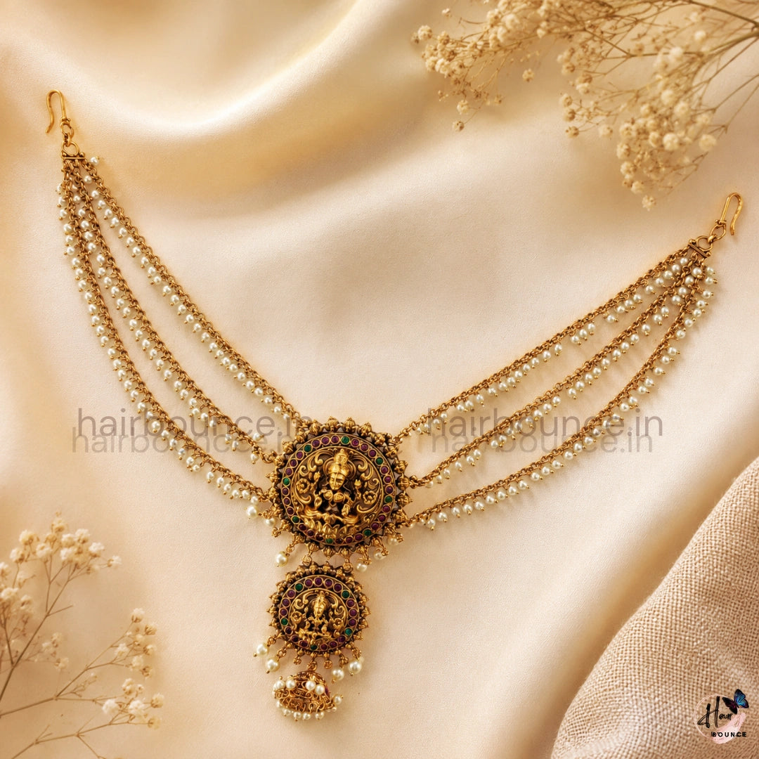 Premium Traditional Lakshmi Kemp Jada Billa with Pearl Earchain