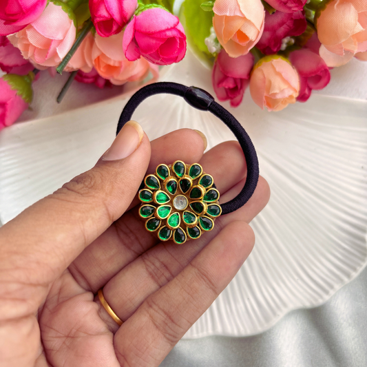 Green Drop Circle Kundan Hair Band