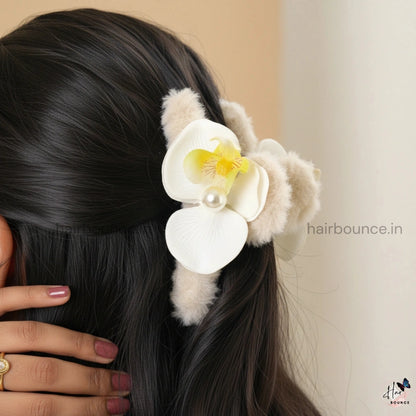 Fur Loop with Flower Hair Claw - Large