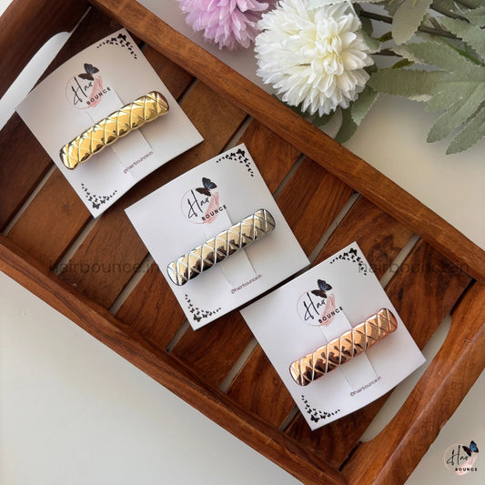 Luxe Quilted Metallic Hair Barrette – Classic Shine Edition