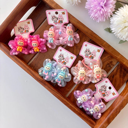 Cute Bunny Pom-Pom Organza Hair Rubber Bands
