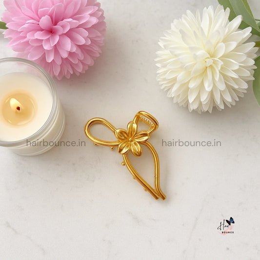 Golden Bloom Bow Hair Claw – Medium
