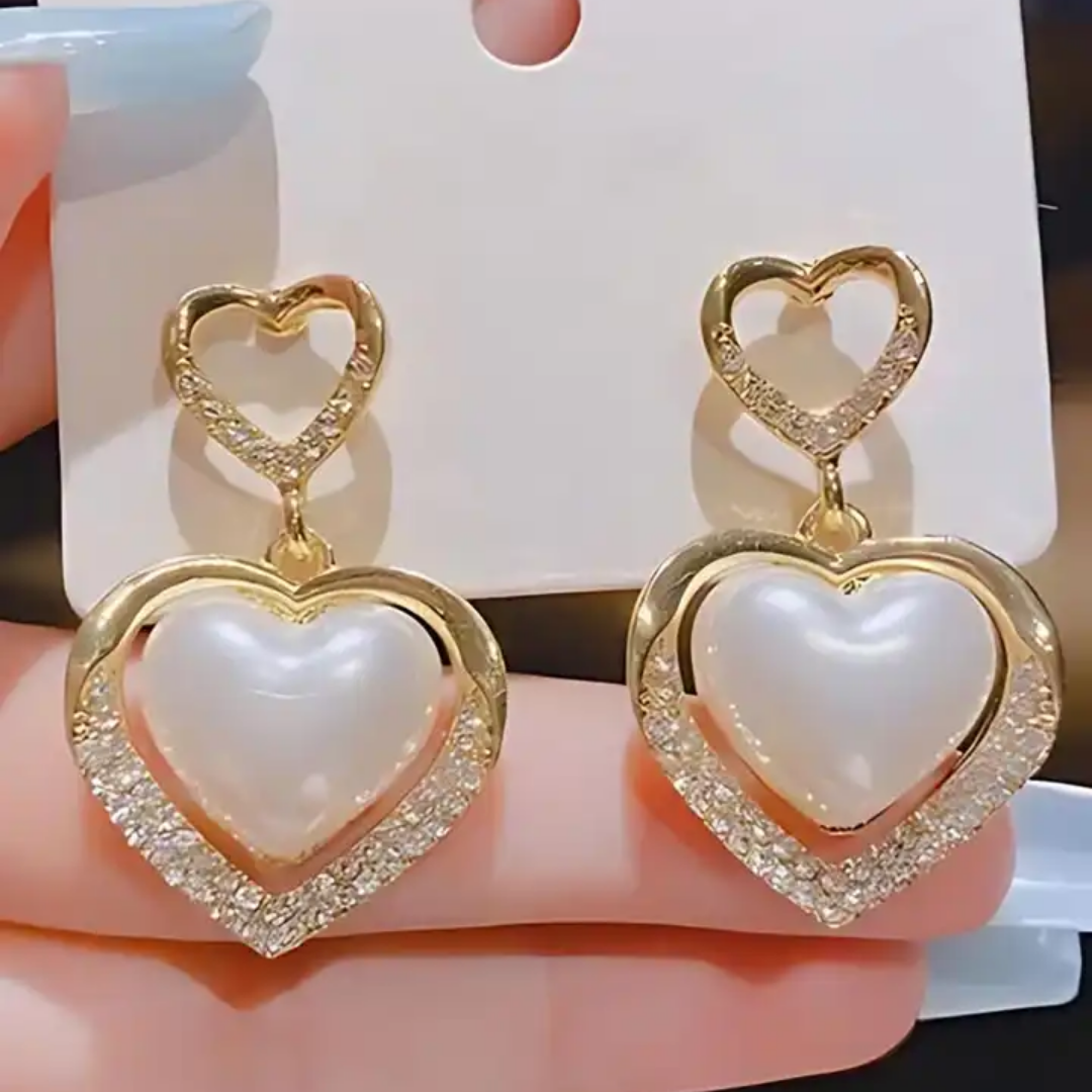 Luxe Pearl Heart Drop Earrings