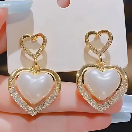 Luxe Pearl Heart Drop Earrings