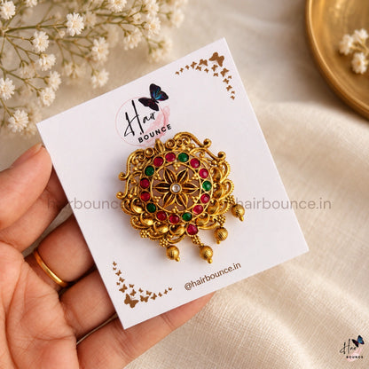 Royal Kemp Floral Antique Jada Billa with Gold Bead Hangings