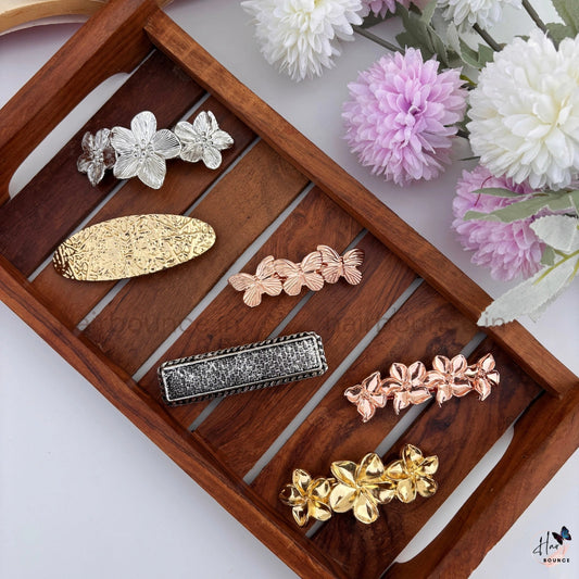 Floral Elegance Metal Hair Clip Collection – Pack of 6