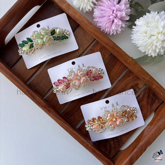 Floral Heart Crystal Hair Barrette