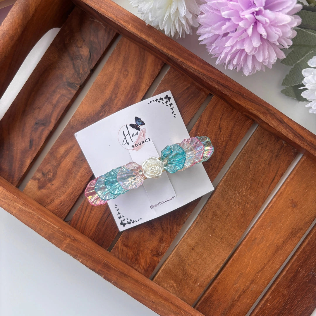 Pastel Iridescent Rose Barrette Hair Clip - Assorted Colours
