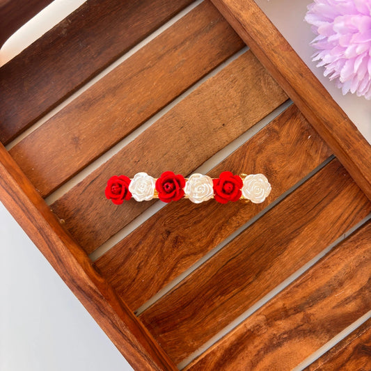 Crimson Pearl Rose Floral Hair Barrette