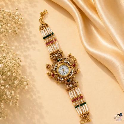 Royal Kemp Pearl Beaded Antique Gold Traditional Watch
