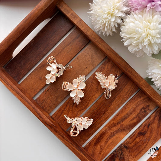 Rose Gold Premium Pearl Leaf Metal Hair Claw – Medium