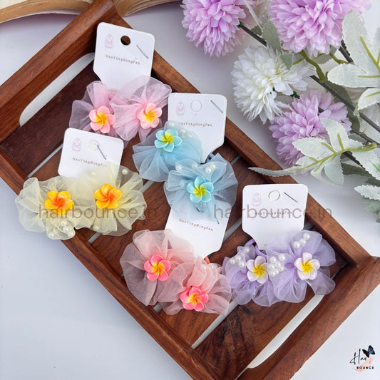 Pearl Blossom Tulle Hair Ties - Pack of 2