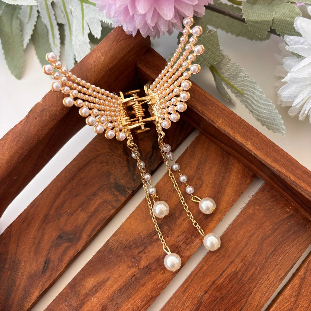 Pearl Stone Butterfly Hanging Hair Claw