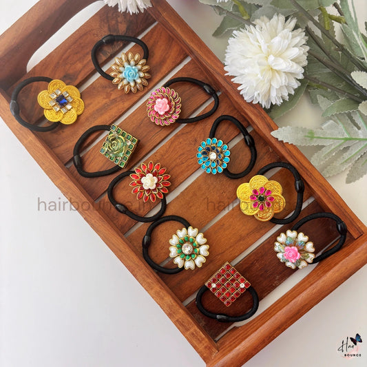 Traditional Kundan Hair Tie Combo - Pack of 10