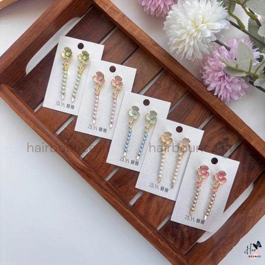 Floral Pearl Drop Hair Pins Set